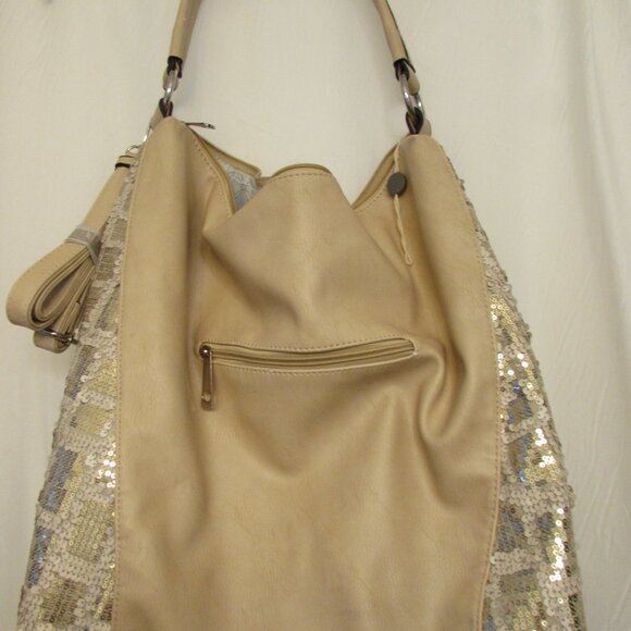 Marina Galanti Italian Large Tan & Sequin Adjustable Crossbody Strap 14" - Picture 5 of 11